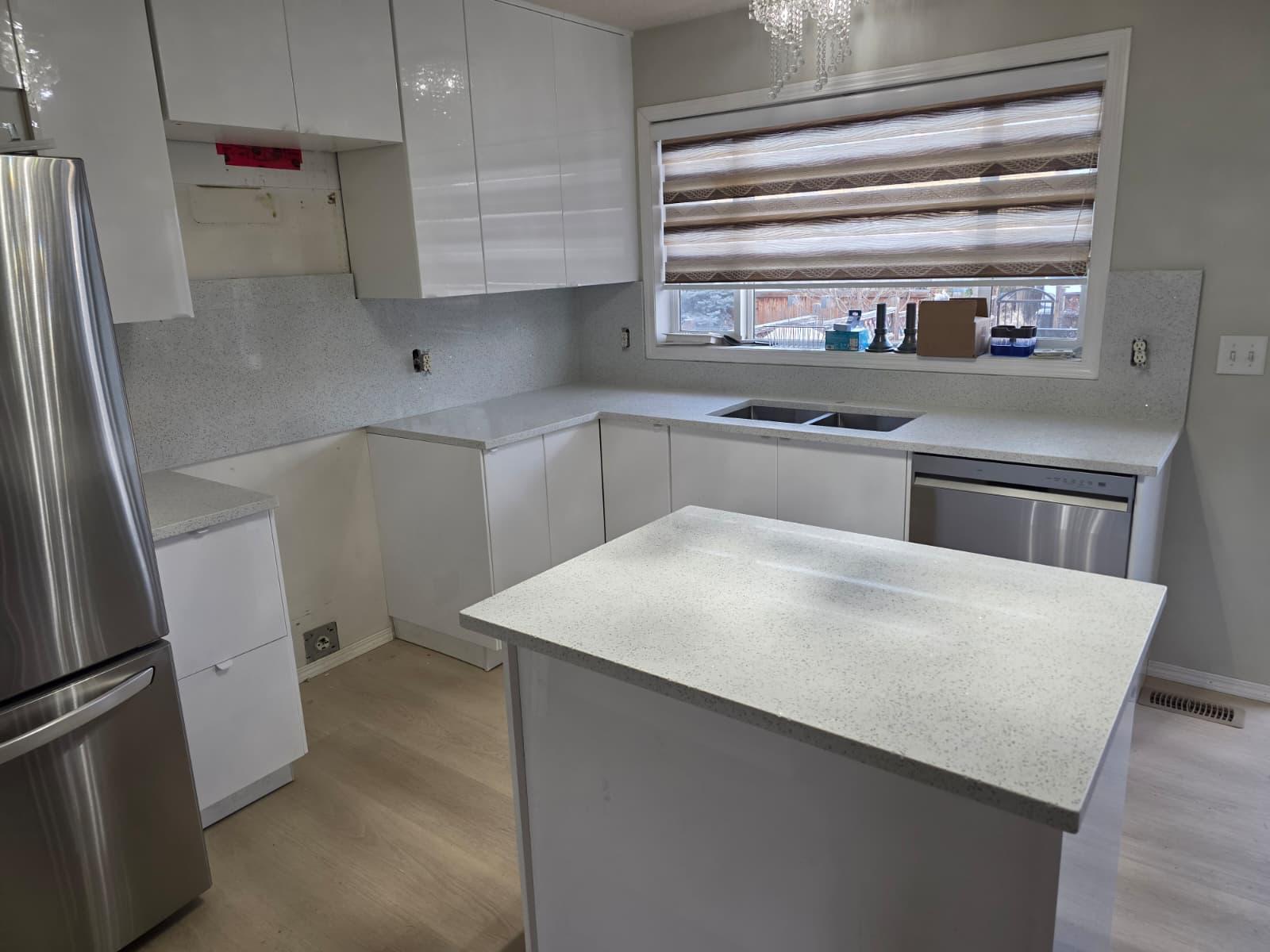 Quartz kitchen countertop installation, Calgary